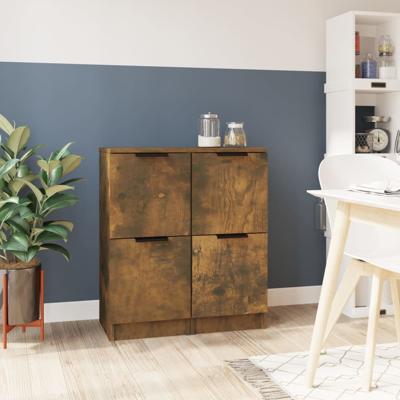 Dressoirs 2 st 30x30x70 cm bewerkt hout gerookt eikenkleurig