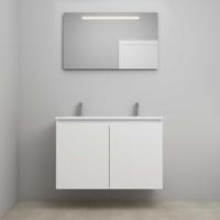 On-Line Badkamermeubelset - 100 cm - Voorgemonteerd - Greeploos 2 Deuren - Acryl Wastafel - 2 Kraangaten - Spiegel met LED-Verlichting - Mat Wit