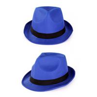 Party feest gleufhoedje - blauw - verkleed trilby hoed - kleuren/maffia/gangster thema feest - thumbnail