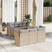 6-delige Loungeset met kussens poly rattan beige