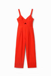 Lange jumpsuit met schouderbandjes en borduursel - ORANGE - XL