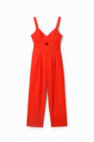 Lange jumpsuit met schouderbandjes en borduursel - ORANGE - XL - thumbnail