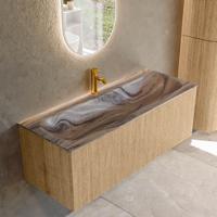 Badmeubel Mondiaz Kurve-Dlux | 120 cm | Meubelkleur Oak | Wastafelkleur Sombra | Solid surface | Wasbak midden spoelbak | 1 kraangat