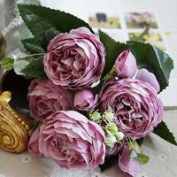 5 stuks kunstmatige rose bloemen kleine boeket Flores Home partij bruiloft nep bloem decoratie (paars)
