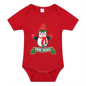 Kerst baby rompertje - rood - pinguin - free hugs - Kerst cadeau