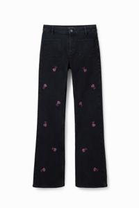 Flared Jeans met bloemen - BLACK - 44