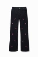 Flared Jeans met bloemen - BLACK - 34