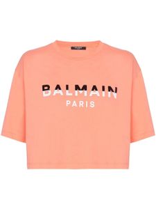 Balmain t-shirt crop à logo floqué - Rose