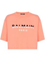 Balmain t-shirt crop à logo floqué - Rose - thumbnail