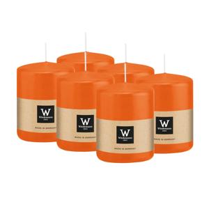 Cilinderkaars/stompkaars - 6x - oranje - 6 x 8 cm - 29 branduren