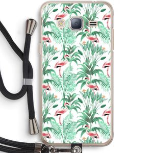 Flamingo bladeren: Samsung Galaxy J3 (2016) Transparant Hoesje met koord
