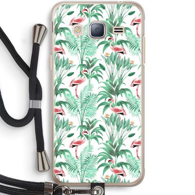 Flamingo bladeren: Samsung Galaxy J3 (2016) Transparant Hoesje met koord