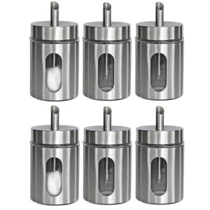 Suikerpot/suikerstrooier - 6x - RVS metaal - met strooi tuit - 260 ml - zilver