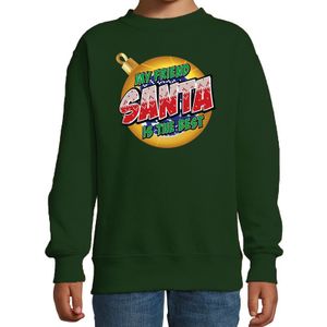 Foute kersttrui / sweater My friend Santa is the best groen kids