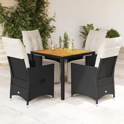 5-delige Tuinset met kussens poly rattan zwart