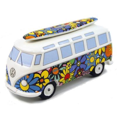 Spaarpot hippie flower power VW T1 busje - porselein - 21 x 9 cm - Cadeau