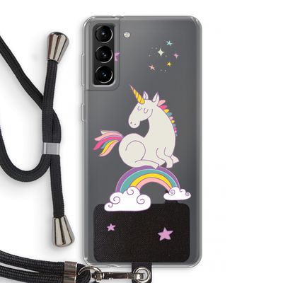 Regenboog eenhoorn: Samsung Galaxy S21 Plus Transparant Hoesje met koord