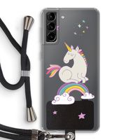 Regenboog eenhoorn: Samsung Galaxy S21 Plus Transparant Hoesje met koord