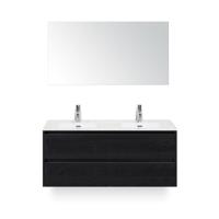 Dante Badmeubelset 120 cm - 4 laden Black Oak - Keramische Wastafel Wit Cover - met Spiegel