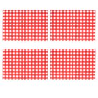 Bellatio Design Tafel Placemats - 4x - Bistro print - rood/wit geblokt - 43 x 28 cm - pvc