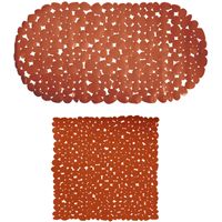 MSV Douche/bad anti-slip matten set badkamer - pvc - 2x stuks - terracotta - 2 formaten - thumbnail