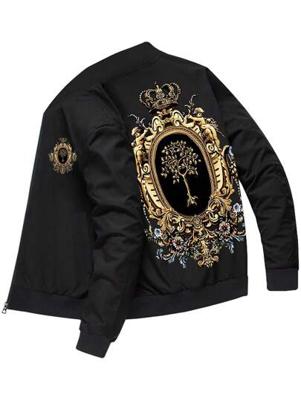 Bon&Bon Men's Streetwear Jacket - Red Buddha Tree Print Zipper Hoodie Black / XXXL