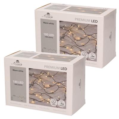 2x kerstverlichting - 180 led lampjes - warm wit - 18 m - kerstlampjes - lichtsnoer