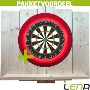 Lena Professional Dartbord + Lena Dartbordverlichting Deluxe Rood + Lena Wooden Wall Protector