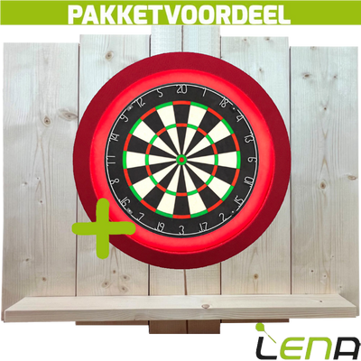 Lena Professional Dartbord + Lena Dartbordverlichting Deluxe Rood + Lena Wooden Wall Protector