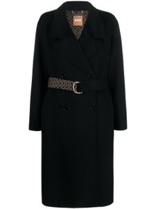 BOSS monogram-jacquard belt wool-blend coat - Noir