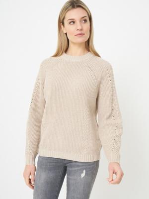 Katoenen geribde trui met pointelle details