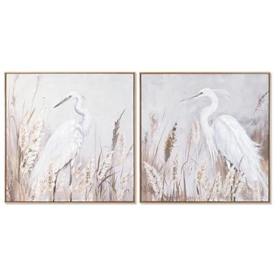 Schilderij Home ESPRIT Wit Beige Grijs Vogel Orientaals 80 x 3,5 x 80 cm (2 Stuks)