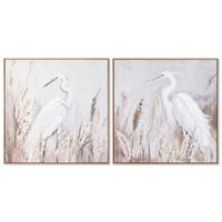 Schilderij Home ESPRIT Wit Beige Grijs Vogel Orientaals 80 x 3,5 x 80 cm (2 Stuks)
