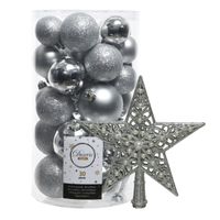 Decoris kerstballen 30x stuks - zilver 4/5/6 cm kunststof mat/glans/glitter mix en piek