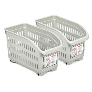 Opslag/opberg trolley container - 2x - beige - op wieltjes - L30 x B15 x H18 cm - kunststof