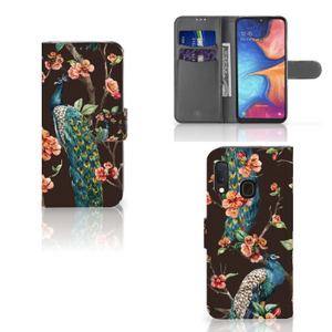 Samsung Galaxy A20e Telefoonhoesje met Pasjes Pauw met Bloemen