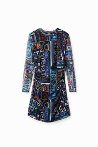 Korte slim fit jurk van tule - BLACK - S