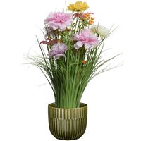 Kunstbloemen boeket lila paars - in pot groen - keramiek - H40 cm