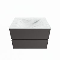 MONDIAZ VICA-DLUX 70cm badmeubel onderkast Dark grey 2 lades. Inbouw wastafel CLOUD midden zonder kraangat, kleur Opalo.