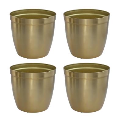 Gerimport bloempot Gea - 4x - goud - D13 cm - H12cm - metaal - tuindecoratie