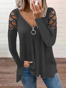 Loose Zipper Casual Plain T-Shirt