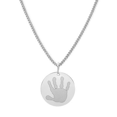 Gepersonaliseerde 1 hand- of voetafdruk ketting - Stainless steel - Zilver - Rond 18 mm - Handafdruk