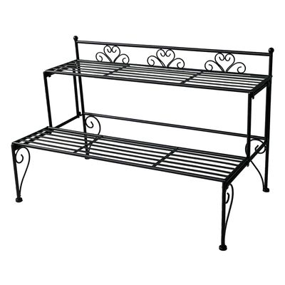 Plantenrek/plantentrap - zwart - metaal - opvouwbaar - 72 x 39 x 47 cm - buiten