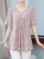 Women's Small Floral V Neck Daily Top