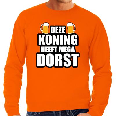 Koningsdag sweater - Deze Koning heeft mega dorst - bier - oranje - heren - outfit / kleding Koningsdag sweater - Deze Koning heeft mega dorst - bier - oranje - heren - outfit / kleding