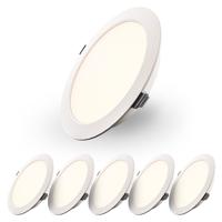 Set van 6 Georgia LED platte Inbouwspots wit - 9W 820lm - Rond - 2700K warm Wit - Ø145 mm - IP20 voor binnen - Inbouwdiepte 25mm