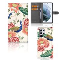 Telefoonhoesje | Met pasjeshouder | voor Samsung Galaxy S22 Ultra Pink Peacock