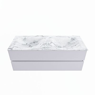 MONDIAZ VICA-DLUX 130cm badmeubel onderkast Cale 2 lades. Inbouw wastafel CLOUD dubbel zonder kraangat, kleur Glace.