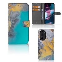 Motorola Edge 30 Pro Bookcase Marble Blue Gold - thumbnail