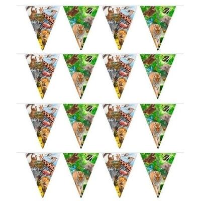 Verjaardag vlaggenlijn slinger - 4x - 10 meter - Safari/jungle thema feest - plastic - binnen/buiten